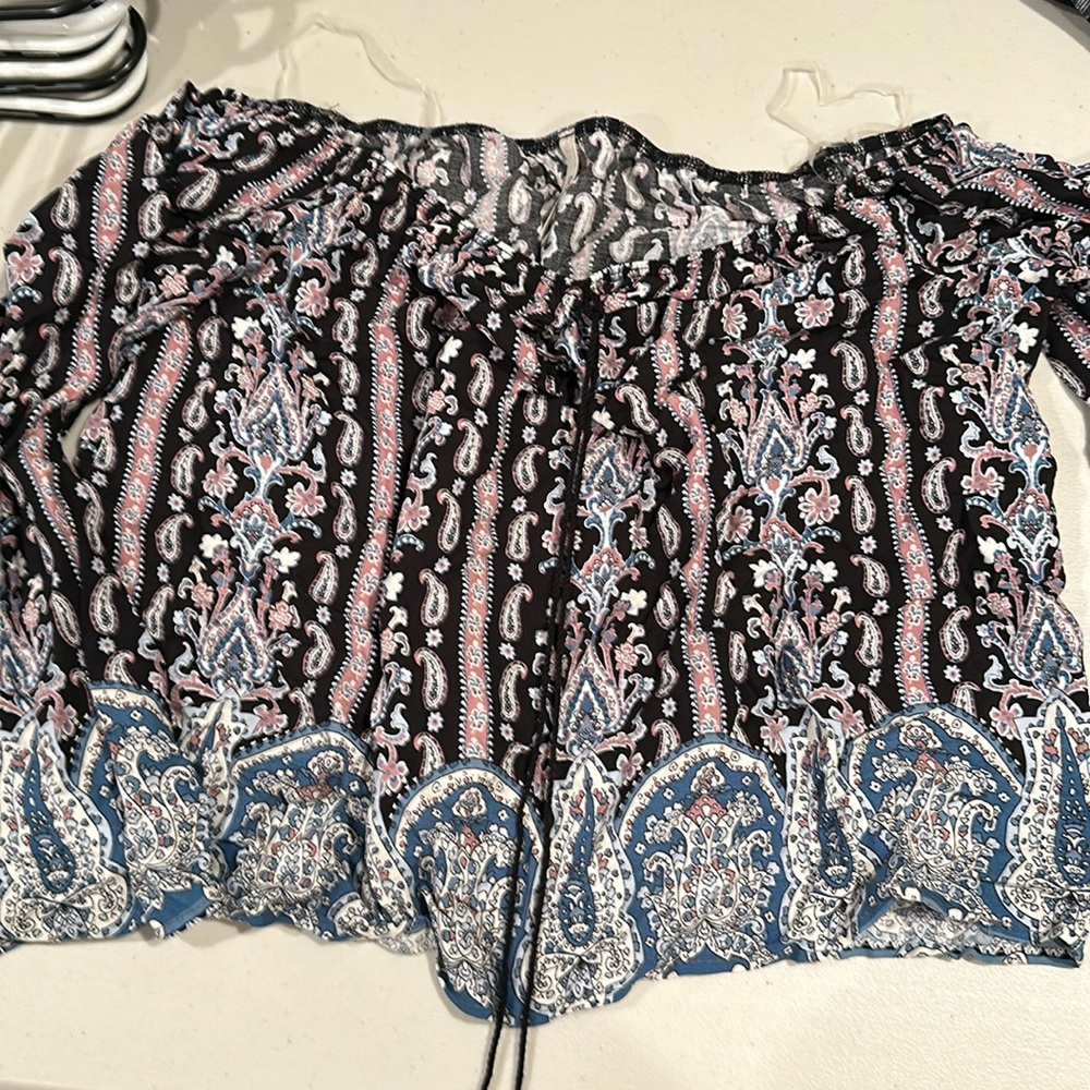 Women’s blouse off the shoulder, tassel front tie